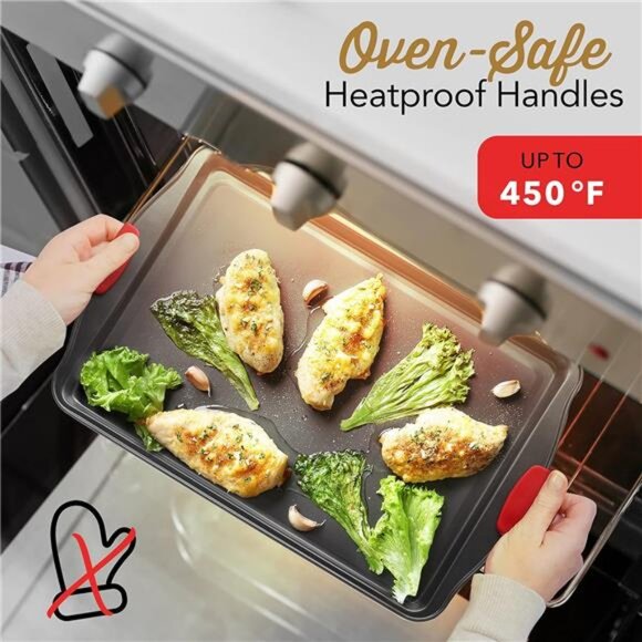 Baking Sheet Set, 2-Piece Large Cookie Sheet Set with Silicone Handles, Steel - Picture 5 of 7